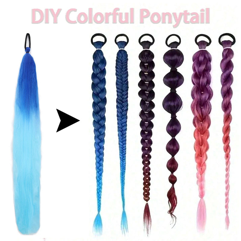 Extensões de Cabelo Coloridas – Rabo de Cavalo Reto com Laço Elástico | 24” | Kit com 2 Unidades