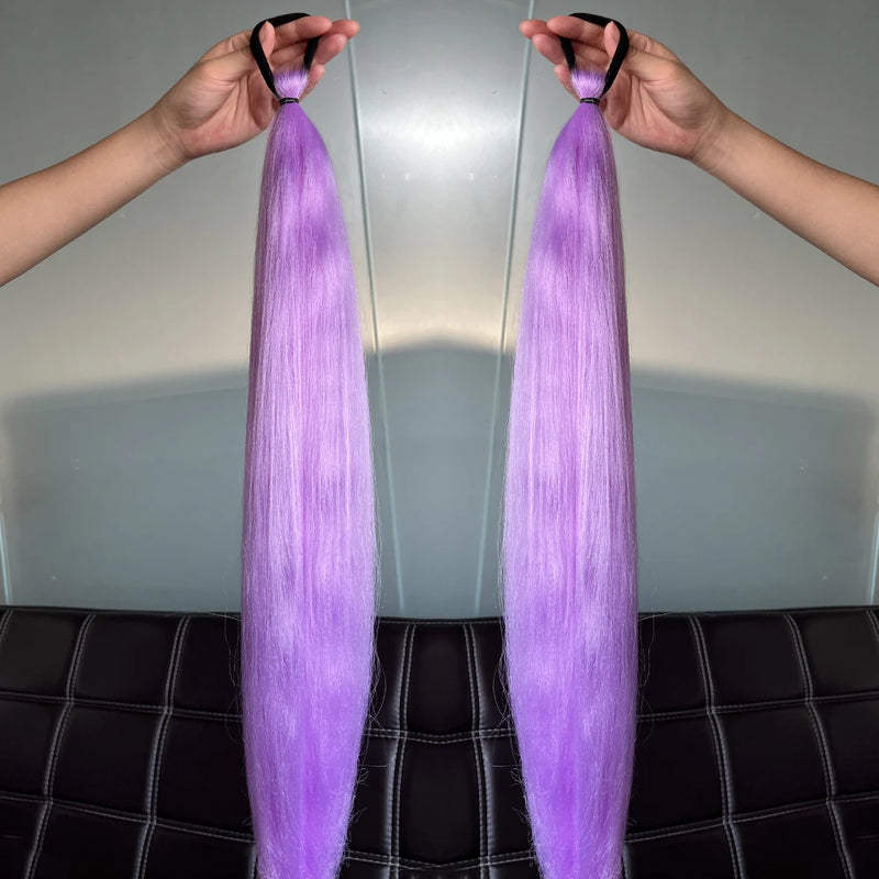 Extensões de Cabelo Coloridas – Rabo de Cavalo Reto com Laço Elástico | 24” | Kit com 2 Unidades