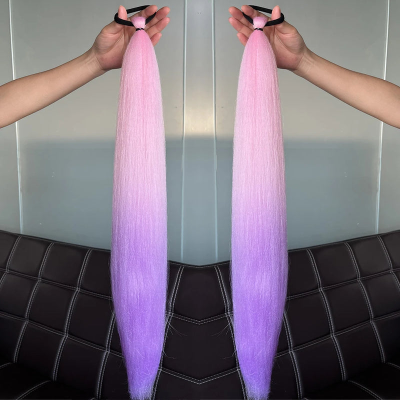 Extensões de Cabelo Coloridas – Rabo de Cavalo Reto com Laço Elástico | 24” | Kit com 2 Unidades