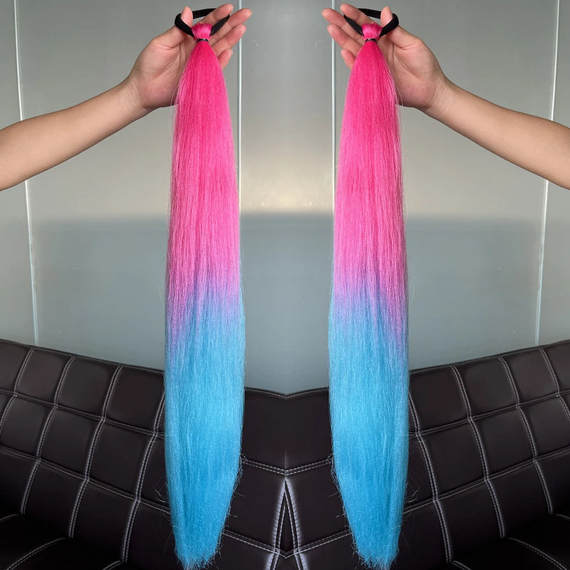 Extensões de Cabelo Coloridas – Rabo de Cavalo Reto com Laço Elástico | 24” | Kit com 2 Unidades