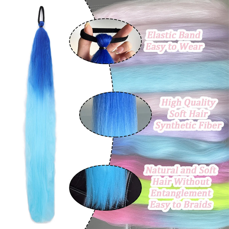 Extensões de Cabelo Coloridas – Rabo de Cavalo Reto com Laço Elástico | 24” | Kit com 2 Unidades
